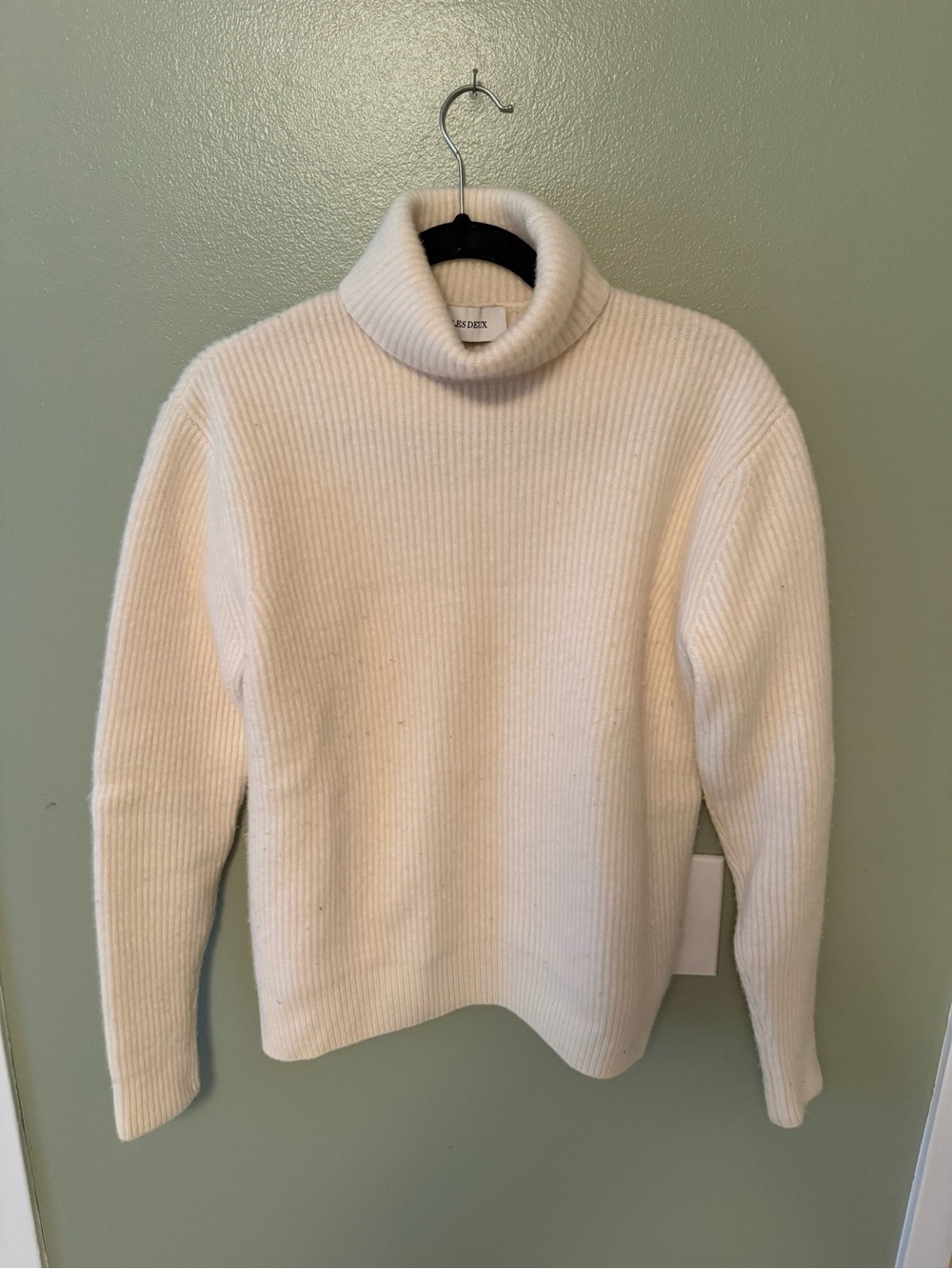 Les Deux Eddie Wool Rib Rollneck Ivory 100% Wool White Turtleneck Ribbed Sweater